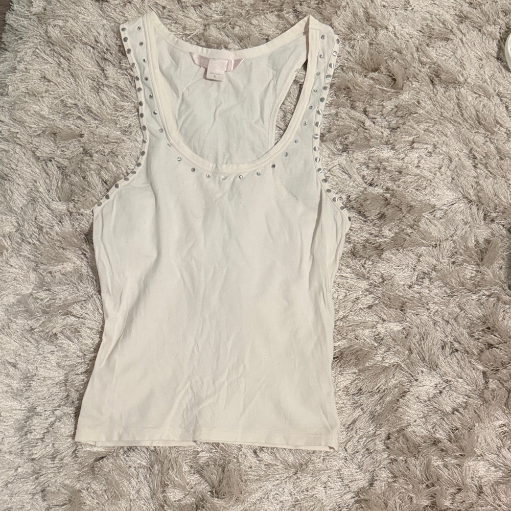 White Stud-Embellished Racerback Tank Top